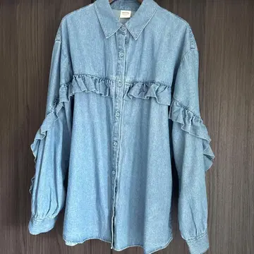SOMETHING 데님 프릴 긴팔 셔츠