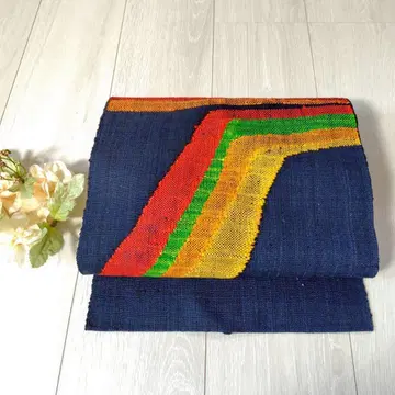 나고야 오비 네이비 얇은 소재 컬러풀 라인 쿨 기모노에 리메이크에 OBI