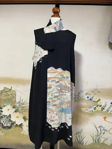 기모노 리메이크 (실크) 슬리브리스 일본풍 패턴 원피스
