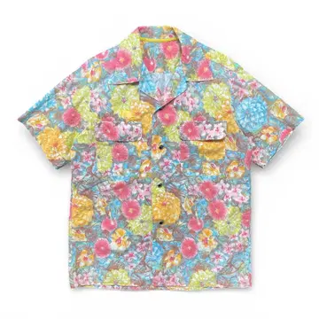 USA 구제 코튼 오픈 카라 하와이안 셔츠 꽃무늬 멀티 컬러
