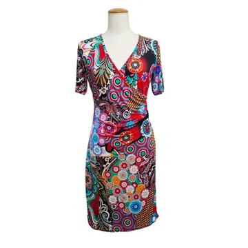 [ 새상품 ] QUINZE TRENTE 페이즐리 무늬 원피스 V넥 컬러풀