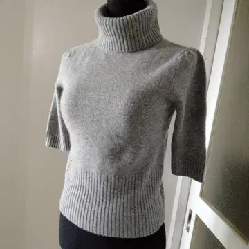 Theory 띠어리 오부소매 캐시미어 터틀 니트 그레이