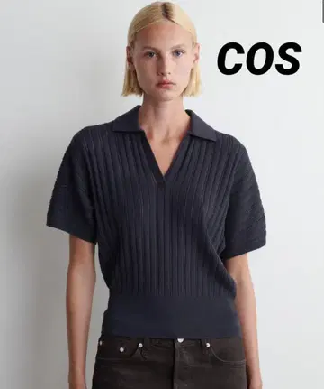 COS, 니트 피케 셔츠, 네이비, S