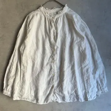 새상품급 네스트로브 린넨 스탠드 프릴 블라우스 화이트 3WAY