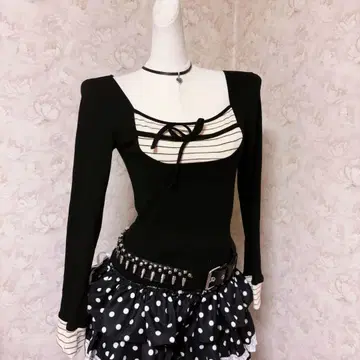 헤이세이 갸루 Y2K 긴팔 스트라이프 상의 히메 스타일