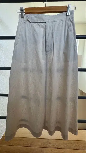 MACPHEE 레이온 린넨 코튼 머메이드 미디 스커트 베이지