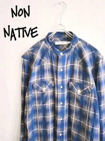 D221297 논네이티브 체크 무늬 밴드 카라 셔츠