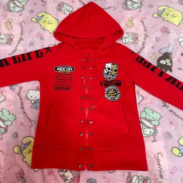 Y2K 펑크 고딕 빨간색 스컬 후드티