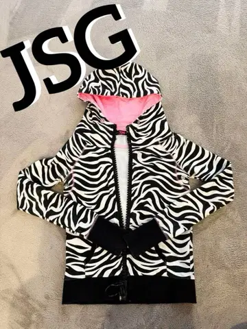 JSG 제브라 패턴 후드 부착 후드티 헤이세이 패션