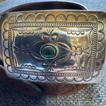 토니 라마 실버 버클 가죽 벨트 터콰이즈 웨스턴 인디언