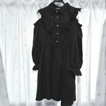 지뢰 블랙 원피스 오픈 숄더 고스로리 프릴