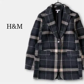 H&M 에이치앤엠 체크 무늬 테일러드 자켓 울 혼방 그레이 겉옷