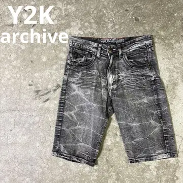 00s Y2K 블랙 데님 그런지 아카이브 바이커 데님