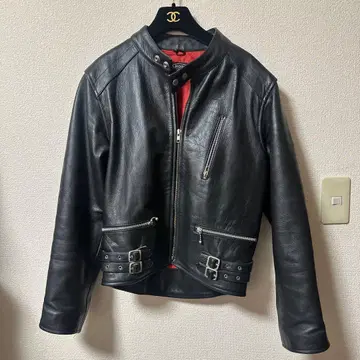 블랙 가죽 라이더 자켓 HORN M 사이즈 바이크 소가죽
