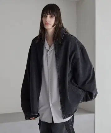 cussil 루즈 실루엣 집업 데님 블루종 다크 그레이 완판템