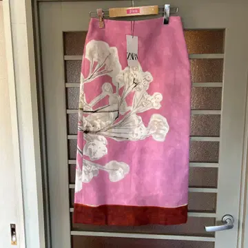 ZARA 꽃무늬 린넨 블렌드 펜슬 스커트 새상품