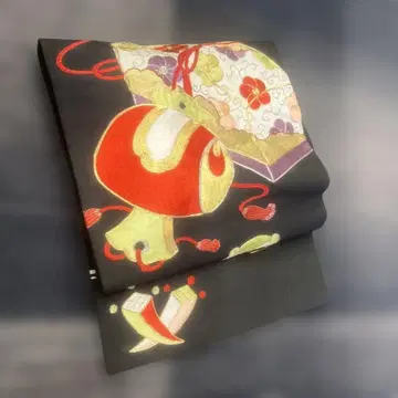 최종 가격 인하 1285 나고야 오비 블랙 베이스 자수 화과자 디자인