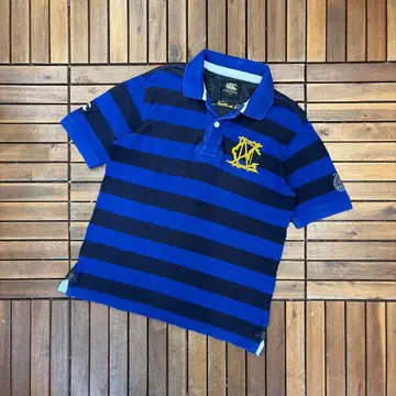 CANTERBURY 라거 셔츠 굵은 보더 반팔 피케 셔츠 옷깃 2WAY