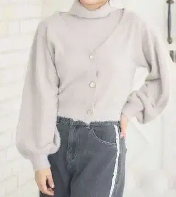 엠즈 엑사이트 샤기 니트 세트 이너 가디건 라이트 베이지