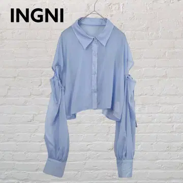 INGNI 어깨 슬릿 리본 라메 시어 셔츠 M