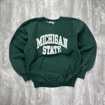 구제 의류 리버스 위브 자수 칼리지 로고 미시건 맨투맨 그린 6433