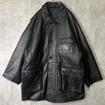 최상급 두꺼운 양가죽 레더 카 코트 올 블랙 어깨 패드 없음 천연 가죽