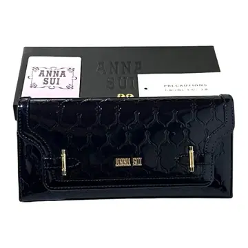 [ 미사용급 ] ANNA SUI 가마구치 에나멜 장지갑 네이비 엠보