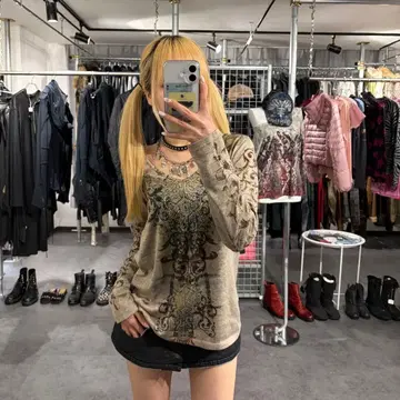 페어리 그런지 라무 v넥 긴팔 티셔츠 반짝이