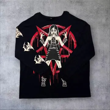 WIDOW 고딕 프린트 롱 T셔츠 블랙 펑크