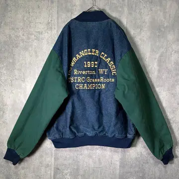 90s USA제 빈티지 자수 블루종 데님 충전솜 Mobetta