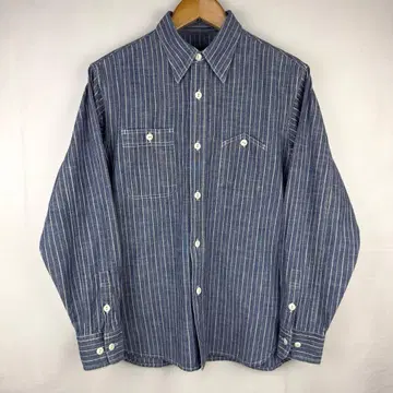새상품급 CUSHMAN 쿠시맨 스트라이프 워크 셔츠 야마포켓 블루