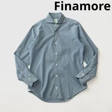 Finamore 피나모레 와이드 칼라 코튼 샴브레이 셔츠 37