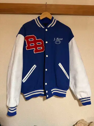 US 구제 의류 90s 풋볼 바시티 자켓 블루 화이트 가죽