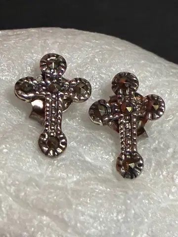 영국 앤티크풍 silver925 크로스 귀걸이 마카사이트 십자가