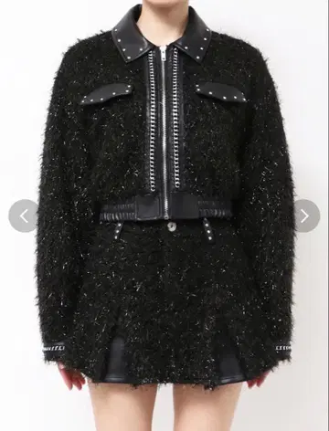 GYDA 라메 프린지 트위드 스커트 라메 트위드 체인 자켓