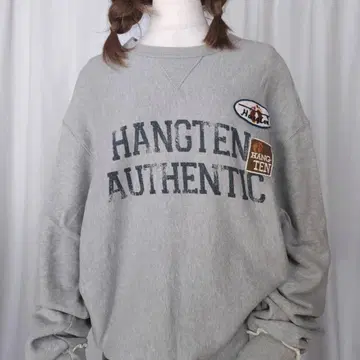 HANG TEN L 맨투맨 그레이 로고 프린트 구제 의류 한텐 와펜