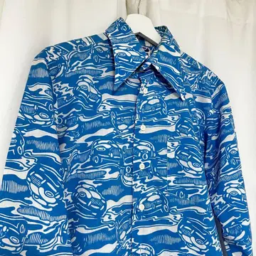 70년대 웨이브 & 자동차 패턴 빈티지 셔츠 올 패턴 셔츠