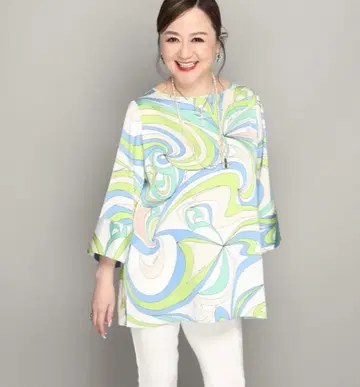 새상품! 앙코 키네 빈티지 새틴 마블 프린트 튜닉