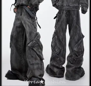 Argue Culture 와이드 데님 카고 팬츠 청바지 워시드