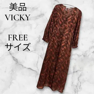 새상품급 VICKY 올 패턴 쉬폰 롱 원피스 2WAY 가운 보르도 2