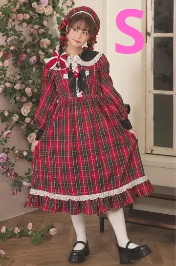 새상품 아이노 에리 샬롯의 수요일 원피스 체크 무늬 빨간색 S 사이즈