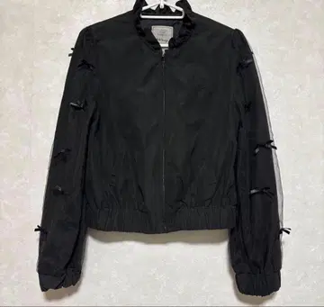 Ank Rouge 리본 튤 소매 블루종 블랙 양산형 지뢰계