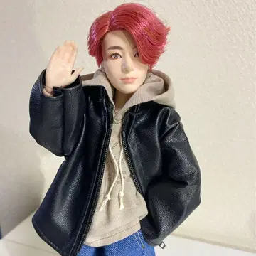 BTS 마텔 인형 의류 블랙 페이크 가죽 자켓