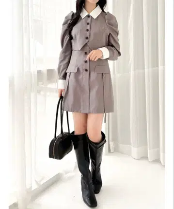 퍼프 슬리브 레이어드 미니 원피스 dazzlin 그레이