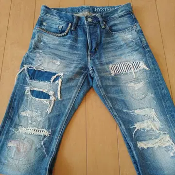 HYSTERIC GLAMOUR 데미지 가공 스트레이트 데님