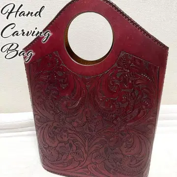 카빙 가죽 핸드 크라프트 버킷 백 플로럴 휩스티치