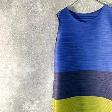 floralia 슬리브리스 튜닉 블루 그린 그레이 플리츠