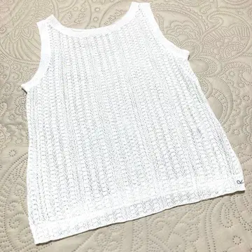 45R 베스트 시스루 짜임 코튼 니트 베스트 화이트