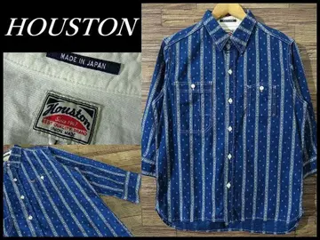 새상품급 휴스턴 인디고 염색 발염 스트라이프 7부 소매 워크 셔츠
