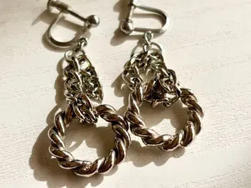 골동품 실버 컬러 체인 후프 링 흔들리는 빈티지 귀찌